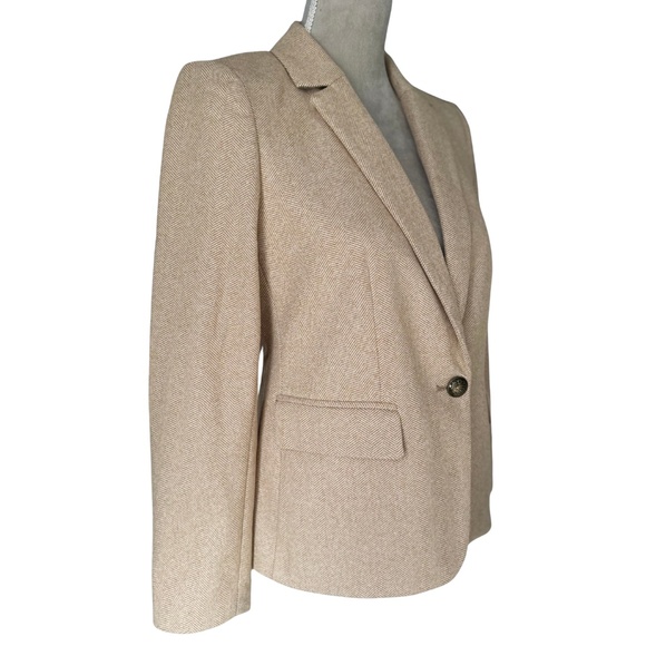 Fall Classic Jacket LOFT Camel Herringbone Blazer with Elbow Patches Sz 4P - Picture 4 of 12